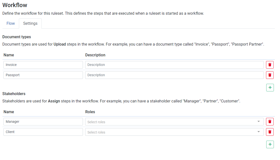 The workflow settings screen